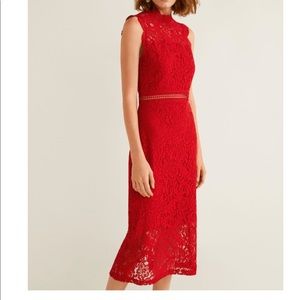 Elegant Midi, Red Lace Dress